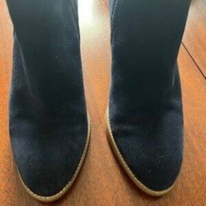 Susina Blue Suede Leather Almond Toe Block Heel Ankle Boots Size 8 M